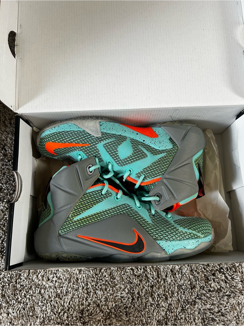Nike LeBron Kids' Turquoise orange and Gray Basketball Shoes